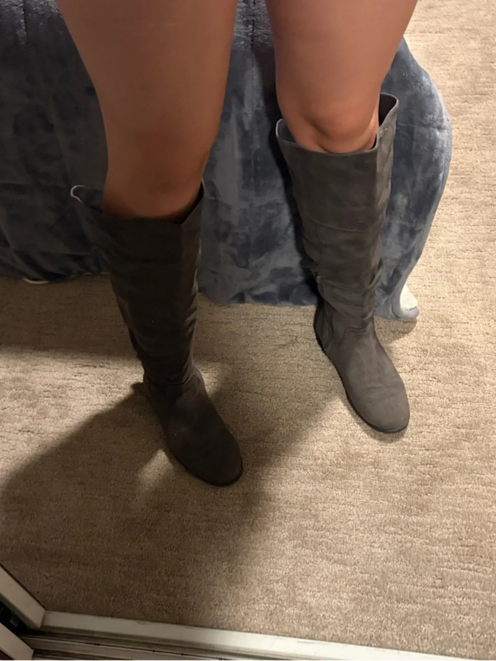 Gray Suede Knee-High Women's Boots